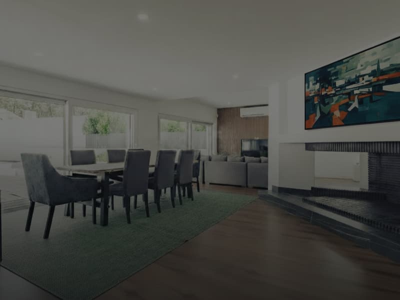 Living room with the dining table and the fireplace